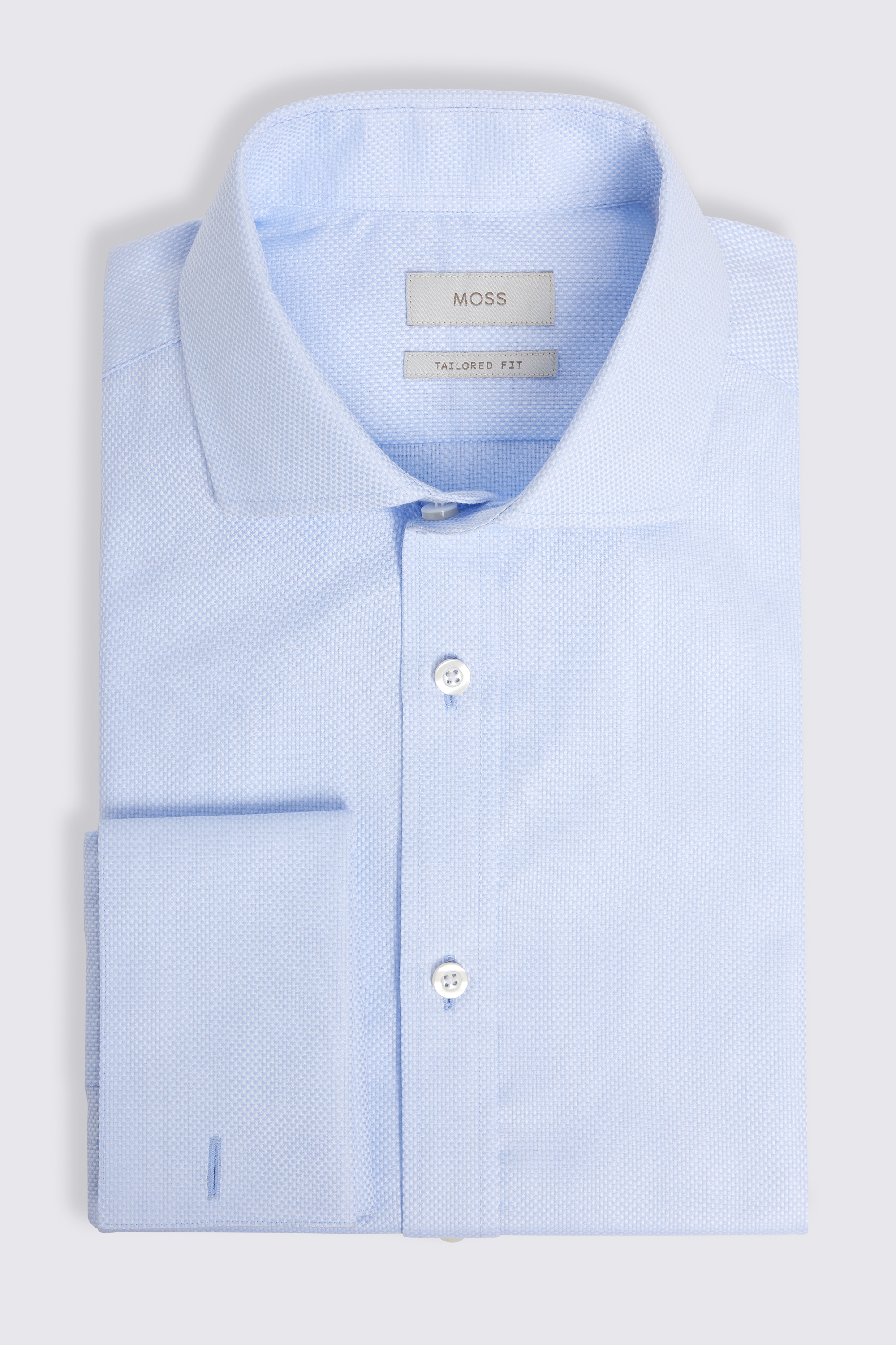 Tailored Fit Sky Blue Cotton Dobby Shirt - Moss