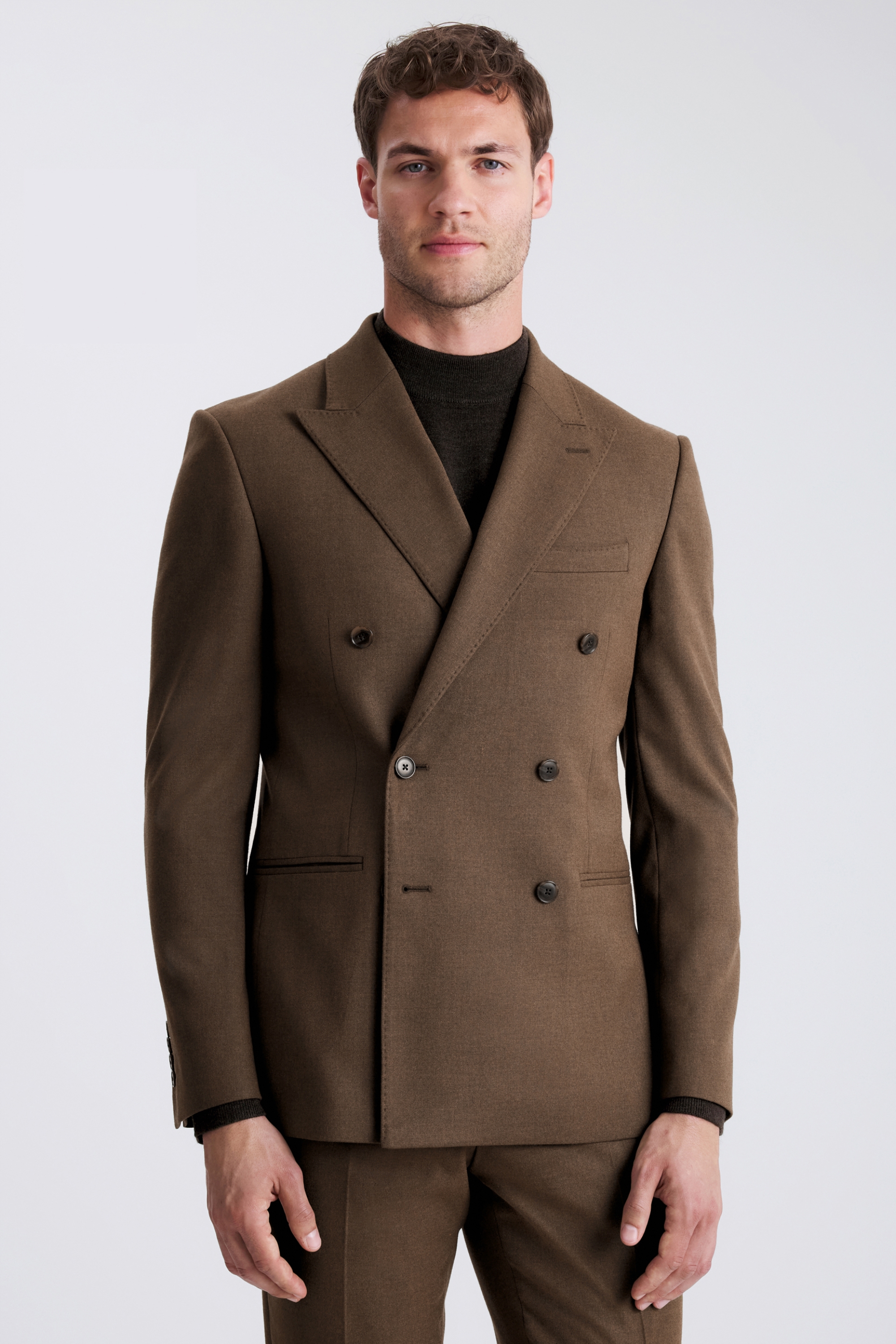 Slim Fit Chestnut Flannel Suit - Moss