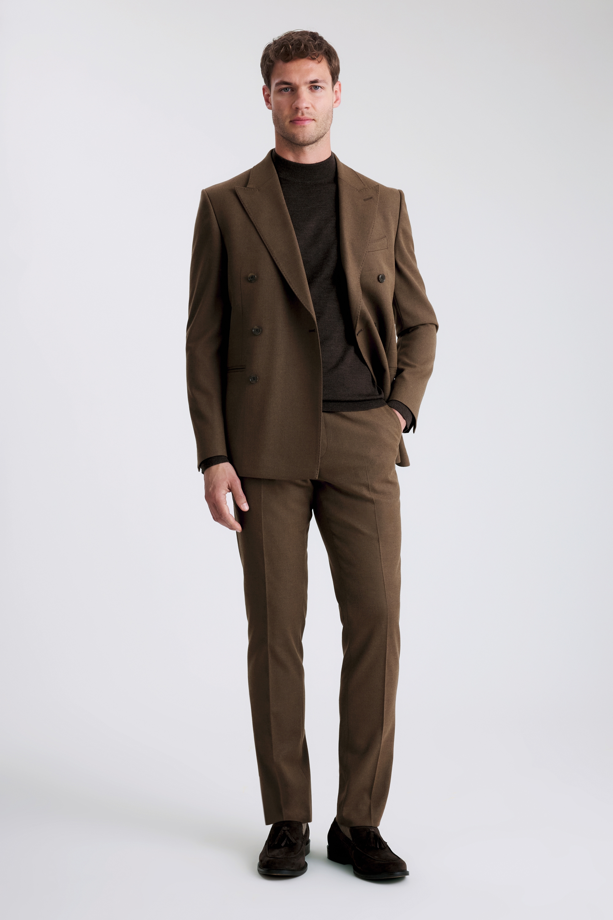 Slim Fit Chestnut Flannel Suit - Moss